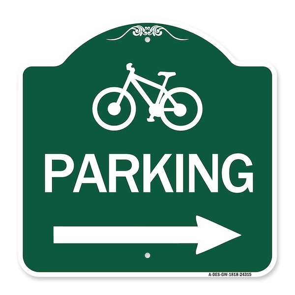 Signmission BicycleParking Right Arrow, Green & White Aluminum Architectural Sign, 18" x 18", GW-1818-24315 A-DES-GW-1818-24315 - main